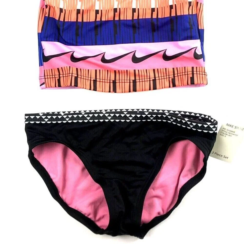 Nike Girls Crop Top Rash Guard Shirt And Bikini Bottom Set Multicolor Size Small